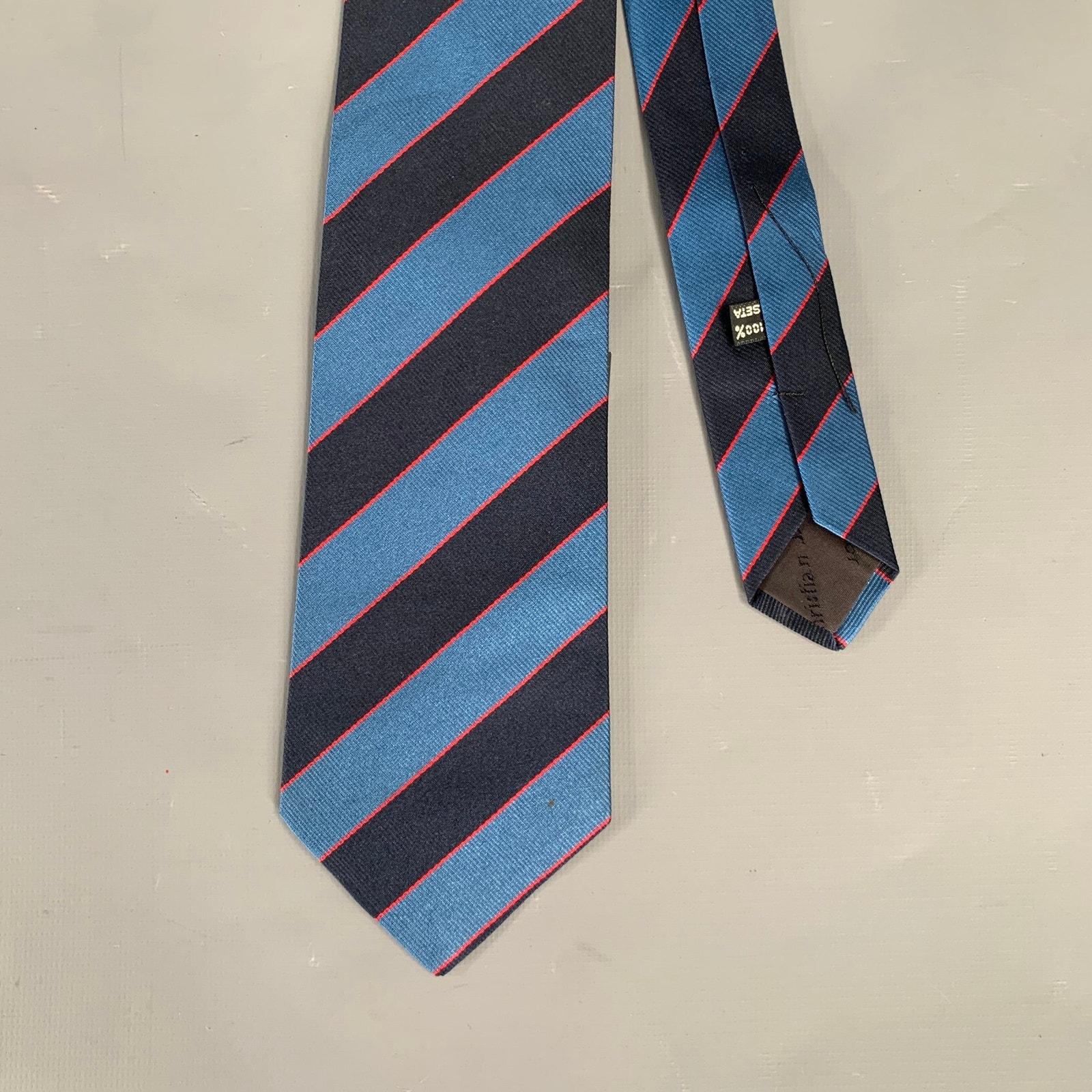 Christian Dior Navy Red Stripe Silk Tie